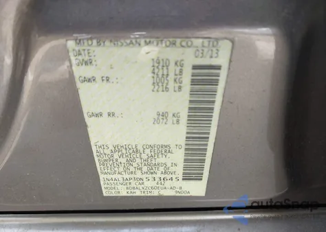 2013 Nissan Altima 2.5 Sl from USA, damaged, VIN 1N4AL3AP3DN533645